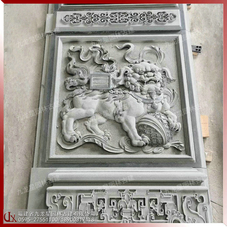 狮子滚绣球寺庙石材浮雕图片