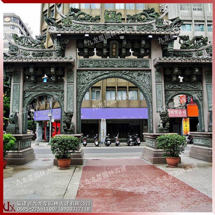 青石仿古石雕牌坊门楼图片
