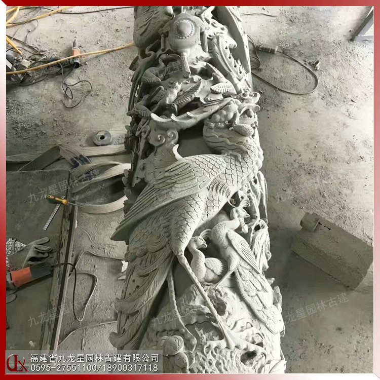 罗源青石雕龙凤柱图片